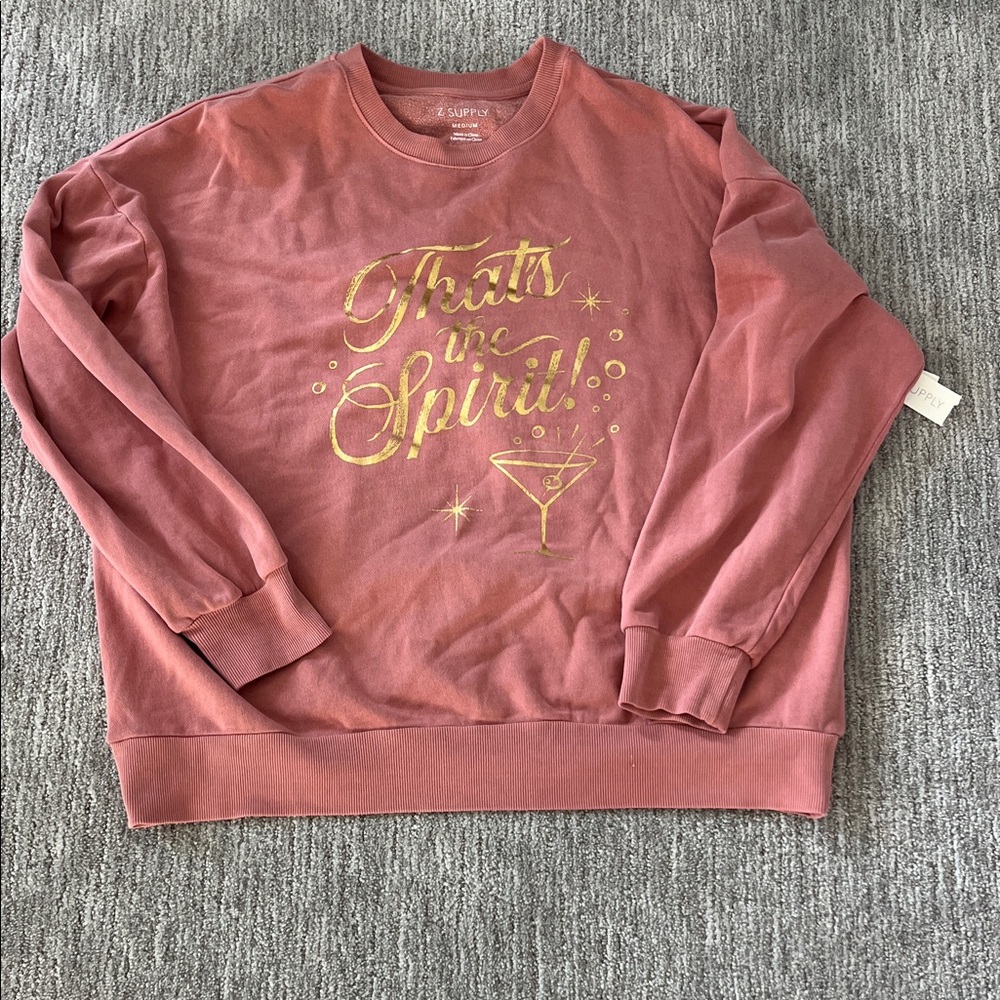 Z Supply Rust Crewneck Sweater with Gold Design
